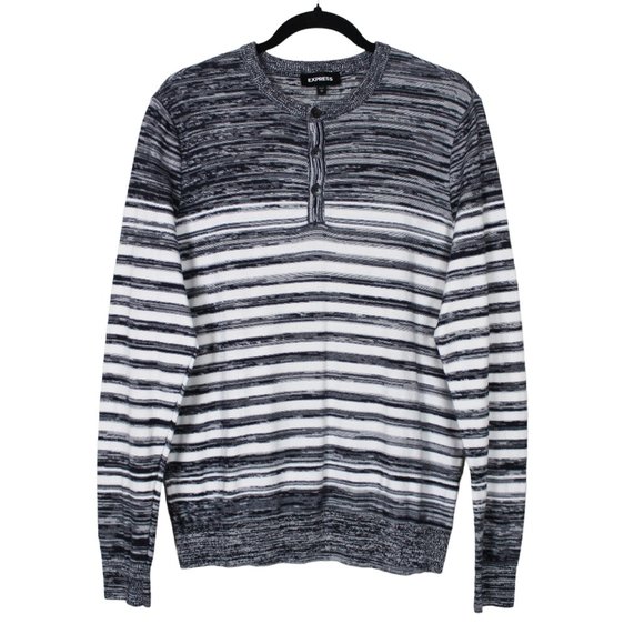 Express White Grey Striped Knit Sweater - Picture 1 of 13